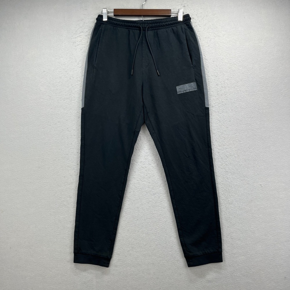 HUGO BOSS Sweatpants Mens M Black Gray Athletic Sweats Jogger Athleisure Sporty